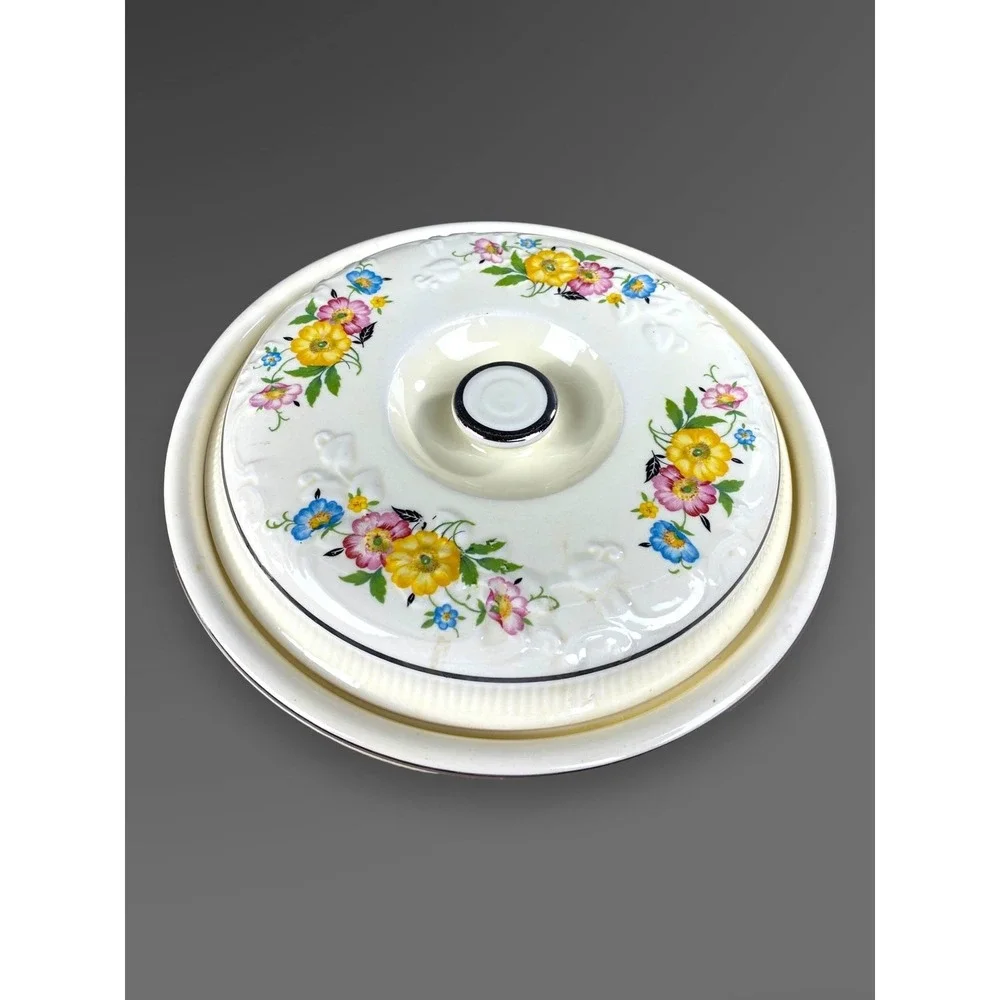 Homer Laughlin‎ Virginia Rose Style Covered Casserole Plate Floral Vintage READ